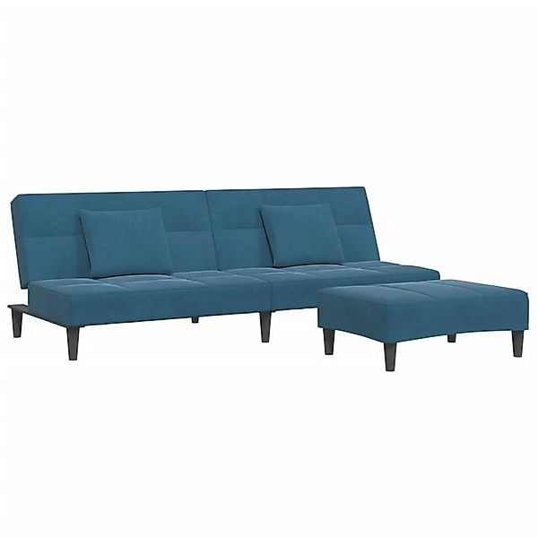 vidaXL Sofa Schlafsofa 2-Sitzer mit Fußhocker Blau Samt günstig online kaufen