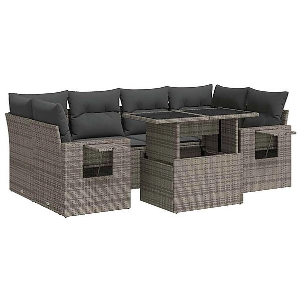 vidaXL 7-Tlg Garten-Sofagarnitur mit Kissen Grau Poly Rattan 3326431 günstig online kaufen