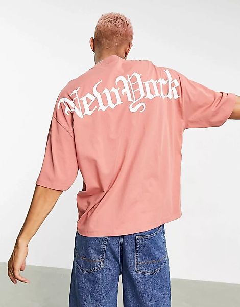 ASOS DESIGN – Oversize-T-Shirt aus Bio-Baumwolle in Dunkelorange mit New-Yo günstig online kaufen
