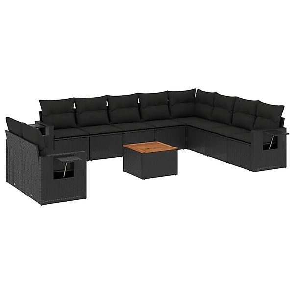 vidaXL 11-Tlg Garten-Sofagarnitur mit Kissen Schwarz Poly Rattan 3224634 günstig online kaufen