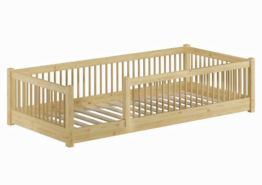 ERST-HOLZ Bett Kinderbett niedriges Bodenbett Kiefer natur 90x200 Kleinkind günstig online kaufen