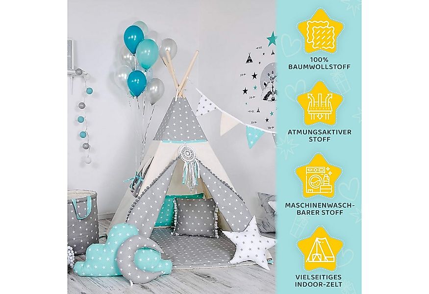 Rainbow Kids Tipi-Zelt Wolf Stern Grau, Personen: 2 (mit Zubehör, 8 tlg., m günstig online kaufen