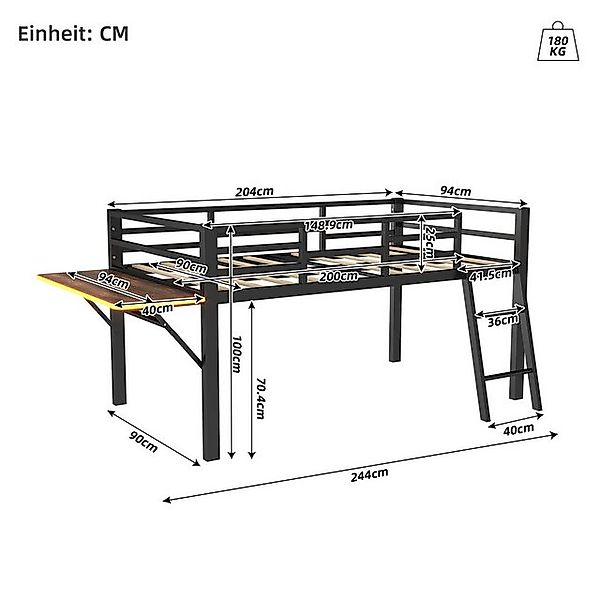 Ulife Kinderbett Multifunktionales Metallbett, mit Schreibtisch, Geländer, günstig online kaufen