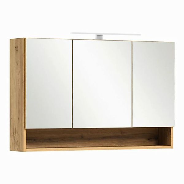 Lomadox Spiegelschrank KAHLA-03 Bad mit Beleuchtung 100 cm in Wotan Eiche N günstig online kaufen