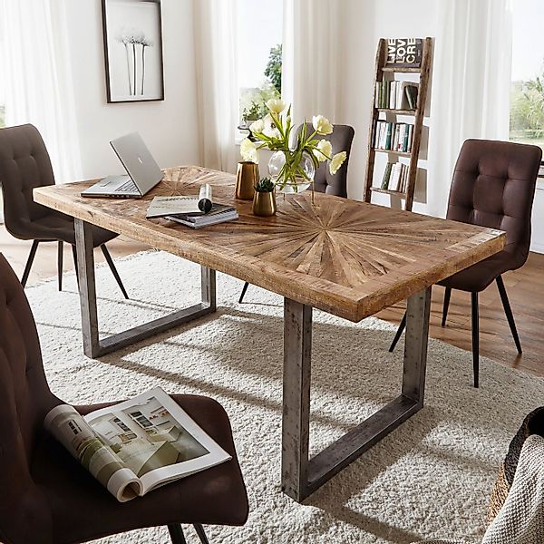 FINEBUY Esstisch Massivholz Esstisch 180cm Rustikaler Esszimmertisch Indust günstig online kaufen