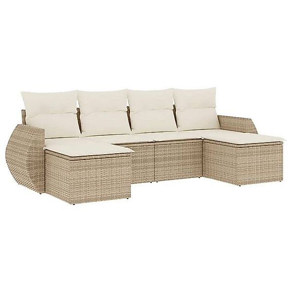 vidaXL Sofaelement 6-tlg. Garten-Sofagarnitur mit Kissen Beige Poly Rattan günstig online kaufen