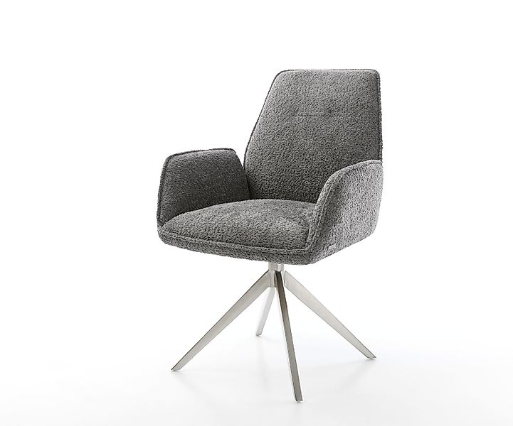 Esszimmerstuhl Zoa-Flex Bouclé Grau Kreuzgestell breit Edelstahl Taschenfed günstig online kaufen
