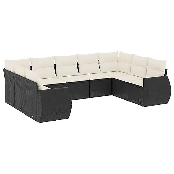 vidaXL 9-Tlg Garten-Sofagarnitur mit Kissen Schwarz Poly Rattan 3254133 günstig online kaufen