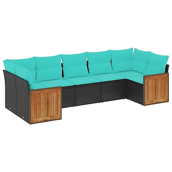 vidaXL 7-Tlg Gartensofa-Set mit Kissen Schwarz Polyrattan 3227947 günstig online kaufen