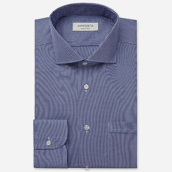 Hemd  klein kariert  marineblau baumwolle popeline doppelt gezwirnt, kragen günstig online kaufen