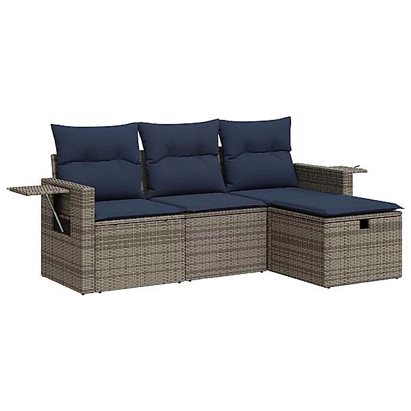 vidaXL 4-Tlg Garten-Sofagarnitur mit Kissen Grau Poly Rattan 3325457 günstig online kaufen