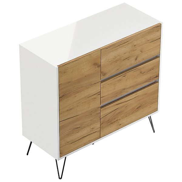 Posseik Sideboard Industrial L 3 Schubladen 1 Tür 100 cm Weiß Eiche Front günstig online kaufen
