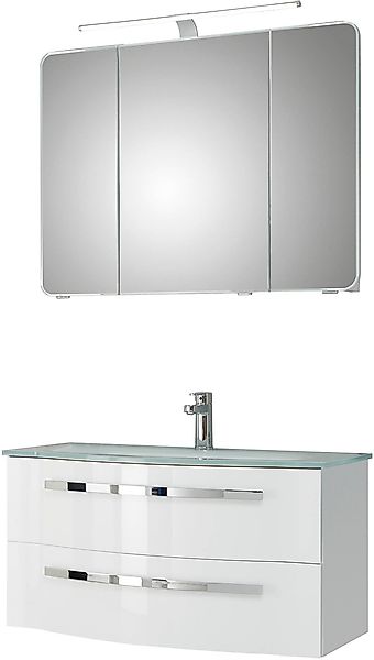 Saphir Badmöbel-Set »Serie 4005, vormontiert, Glaswaschbecken, Spiegelschra günstig online kaufen
