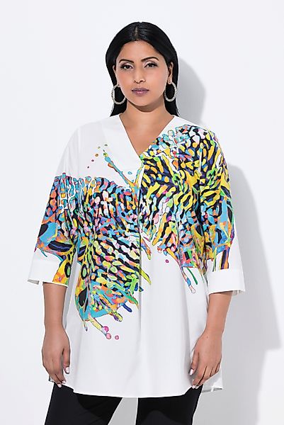 Ulla Popken Druckbluse Tunika Schmetterling V-Ausschnitt günstig online kaufen
