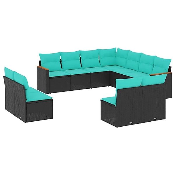 vidaXL 11-Tlg Gartensofa-Set mit Kissen Schwarz Polyrattan 3226085 günstig online kaufen