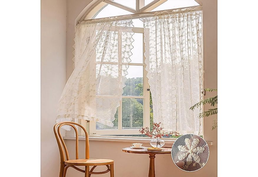 Qelus Vorhang Transparent mit Blumen Stickerei, 2er Set Landhausstil Voile günstig online kaufen