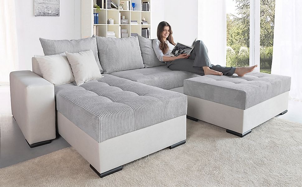 COLLECTION AB Ecksofa »Josy L-Form, B: 214 cm in Cord, Cord-Mix« mit Bettfu günstig online kaufen