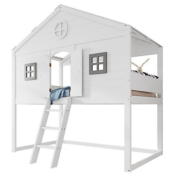 SOFTWEARY Hochbett mit Lattenrost und Fenstern (90x200 cm) Kinderbett mit L günstig online kaufen