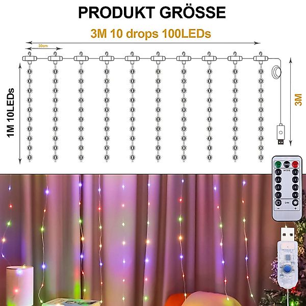 Jibenhome LED-Lichterkette USB LED Lichtervorhang 100/200/300 günstig online kaufen