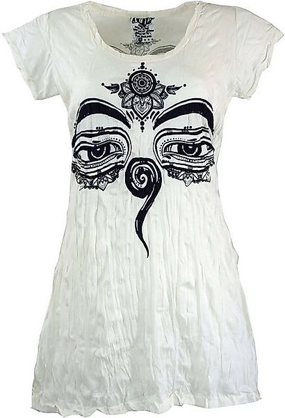 Guru-Shop T-Shirt Sure Long Shirt, Minikleid Buddhas Augen - weiß Festival, günstig online kaufen