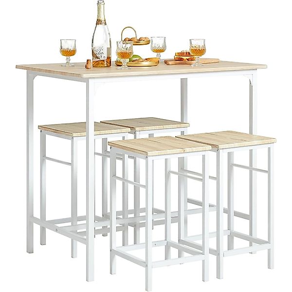 SoBuy Essgruppe Esstisch Set 5-teilig Bartisch mit 4 Hockern Weiß-Natur OGT günstig online kaufen
