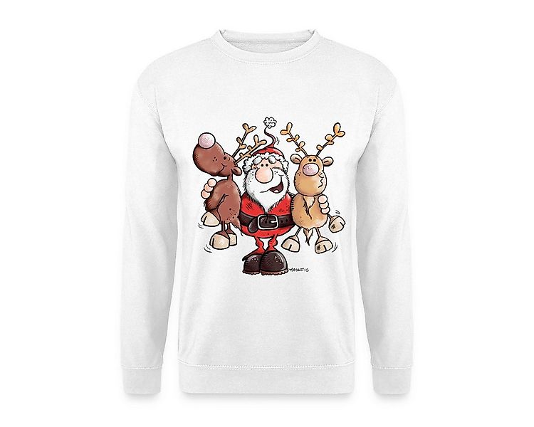 Spreadshirt Sweatshirt Fröhlicher Weihnachtsmann Mit Rentieren Cartoon Stil günstig online kaufen