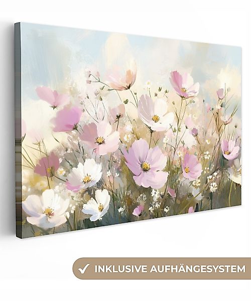 OneMillionCanvasses® Leinwandbild Blumenfeld - Helle Farbtöne günstig online kaufen