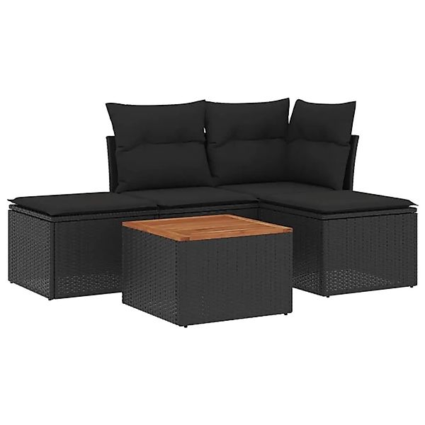 vidaXL 5-Tlg Garten-Sofagarnitur mit Kissen Schwarz Poly Rattan 3255915 günstig online kaufen