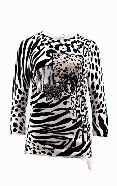 Passioni 3/4 Arm-Pullover Schwarz-Weiß Sommerpullover mit Leopard- und Zebr günstig online kaufen