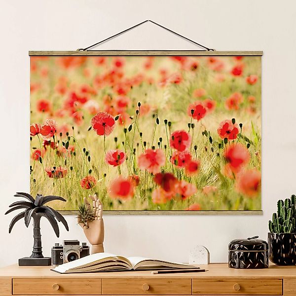 Stoffbild Blumen mit Posterleisten - Querformat Summer Poppies günstig online kaufen