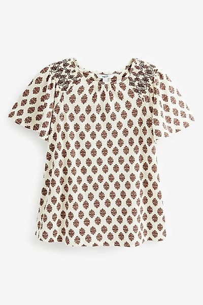 Next Blusenshirt Gesmoktes Kurzarm-Top mit Rundhals günstig online kaufen