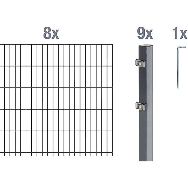 Metallzaun Grund-Set Doppelstabmatte verz. Anthrazit beschichtet 8 x 2 m x günstig online kaufen