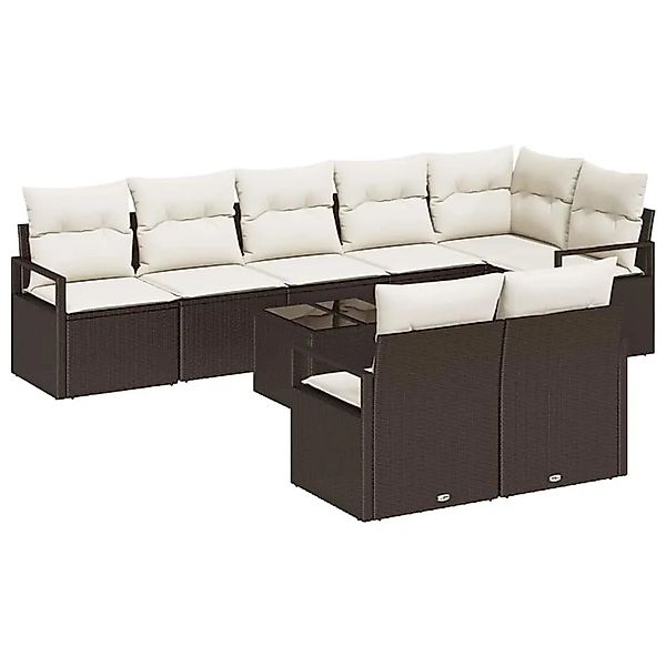vidaXL Gartensofa-set mit Kissen 9-Tlg Braun und Creme Poly-Rattan 3355107 günstig online kaufen