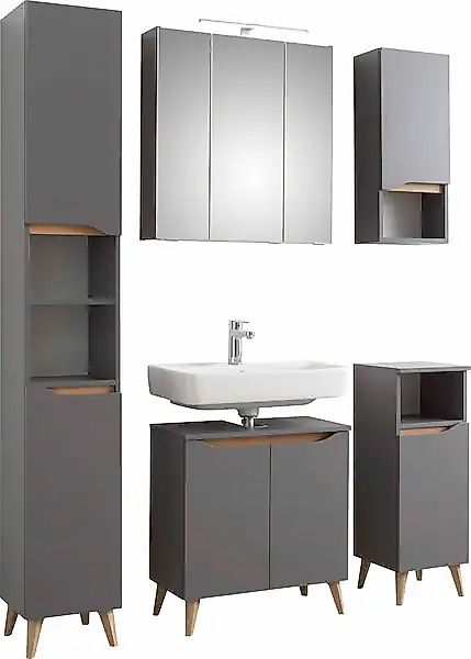 Saphir Badmöbel-Set »Quickset 5-teilig Waschbeckenunterschrank und LED-Spie günstig online kaufen