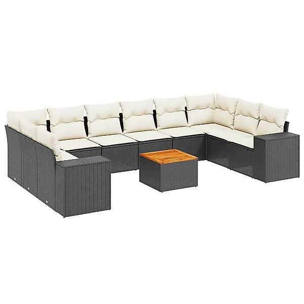 vidaXL 11-Tlg Garten-Sofagarnitur mit Kissen Schwarz Poly Rattan 3257946 günstig online kaufen