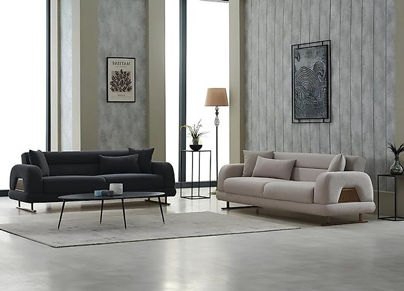 JVmoebel Sofa Couchgarnitur Sofa Polstersofa Dreisitzer Stoffsofa 2tlg Schw günstig online kaufen