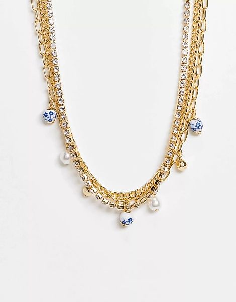 Topshop – Halsband im Multipack in Gold mit rosa Perlen-Goldfarben günstig online kaufen
