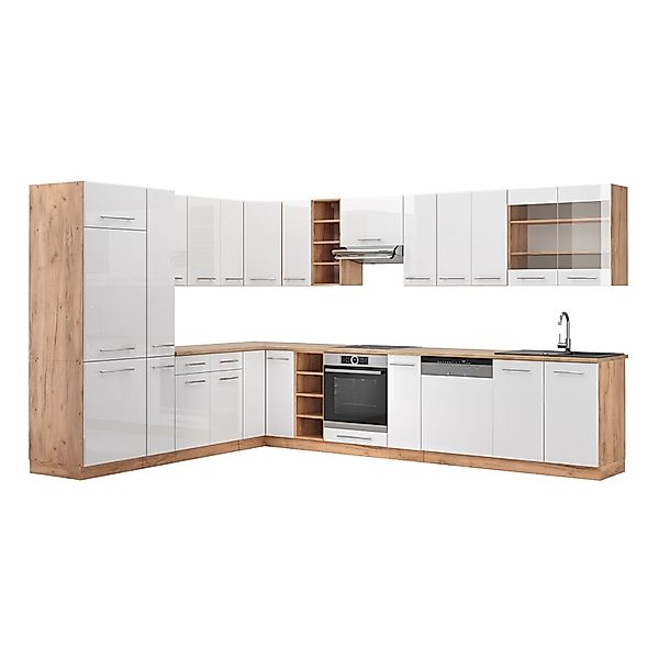 Vicco Fame-Line Eckküche Weiß Hochglanz/Goldkraft Eiche 347 x 257 cm AP Eic günstig online kaufen