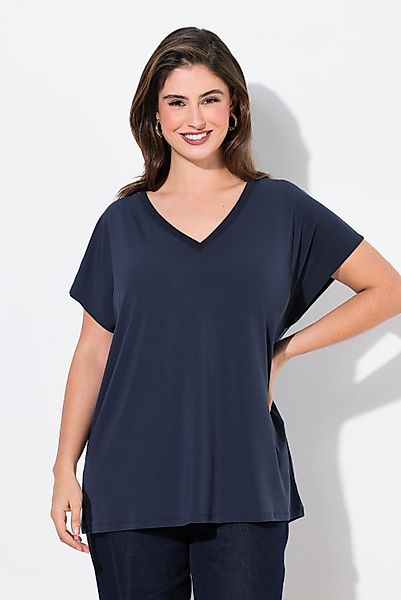 Ulla Popken Longtop T-Shirt Oversized Glitzer-V-Ausschnitt günstig online kaufen
