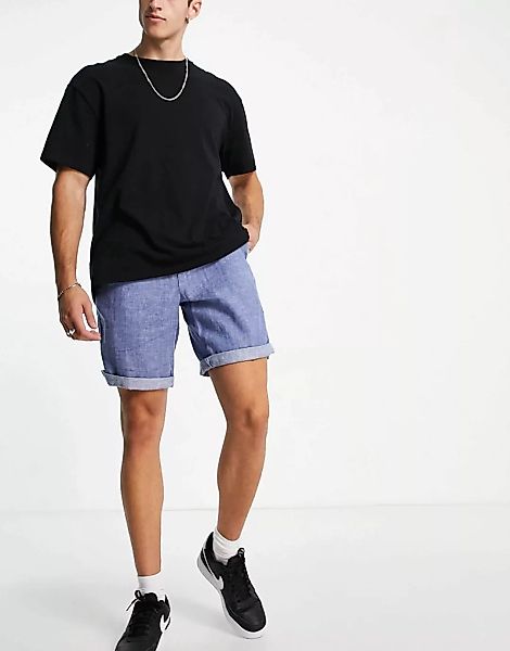 Timberland – Easy – Shorts aus Leinen mit umgeschlagenem Saum-Blau günstig online kaufen