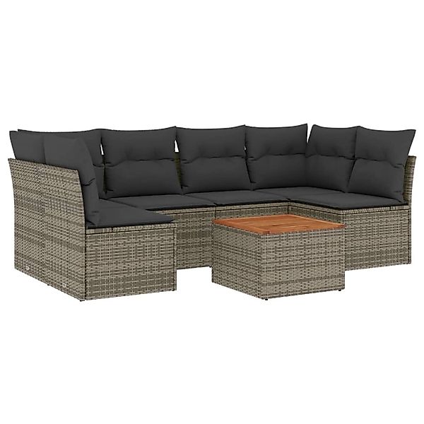 vidaXL 7-Tlg Garten-Sofagarnitur mit Kissen Grau Poly Rattan 3255892 günstig online kaufen