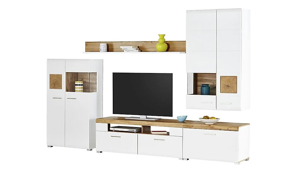 Wohnwand mit Beleuchtung Cortina ¦ weiß ¦ Maße (cm): B: 320 H: 205 T: 47.0 günstig online kaufen