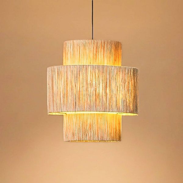 Hängeleuchte Sahra, braun, Seil, Ø 39 cm, Doppelschirm günstig online kaufen