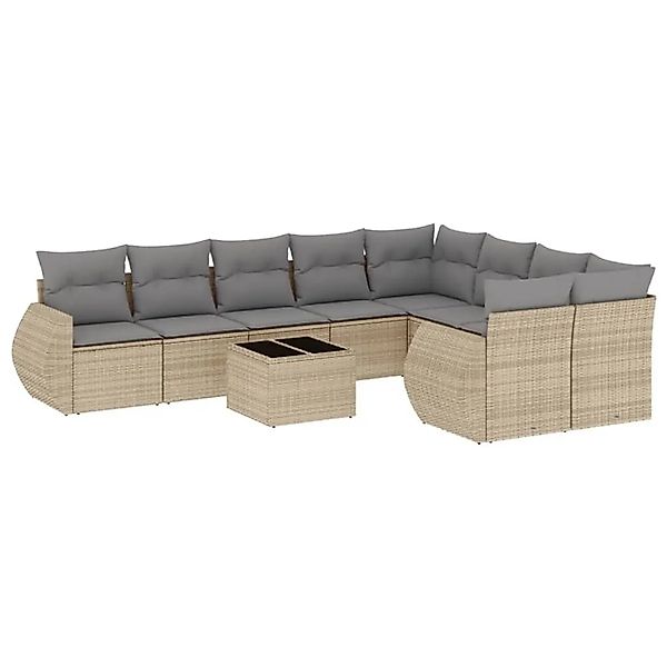 vidaXL 10-Tlg Garten-Sofagarnitur mit Kissen Beige Poly Rattan 3221848 günstig online kaufen