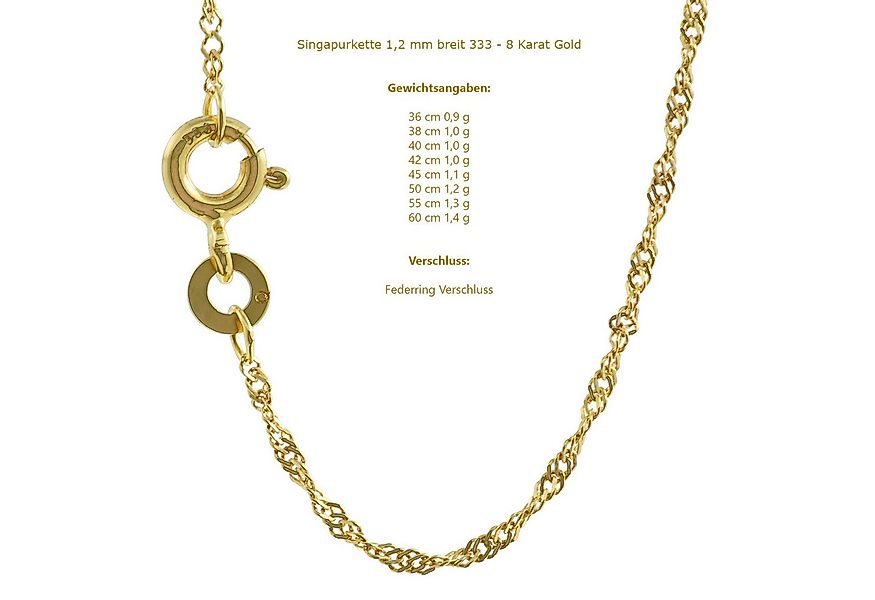 HOPLO Goldkette Goldkette Singapurkette 333 - 8 Karat Gold 1,2 mm - 40 cm, günstig online kaufen
