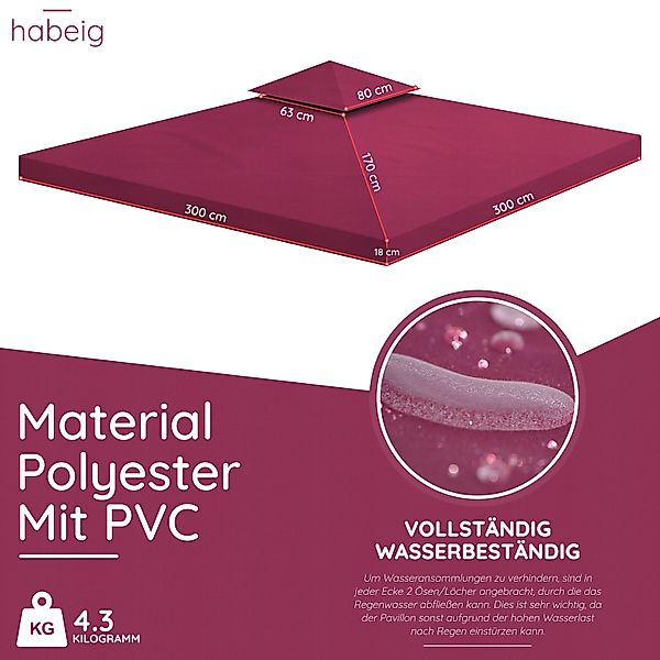 habeig Pavillon-Ersatzdach Pavillondach Ersatzdach 360g/m² PVC günstig online kaufen