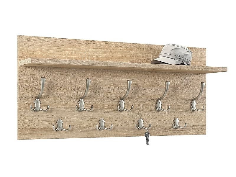 designimpex Garderobenpaneel Garderobe 90 x 40cm Sonoma Eiche - Edelstahlop günstig online kaufen