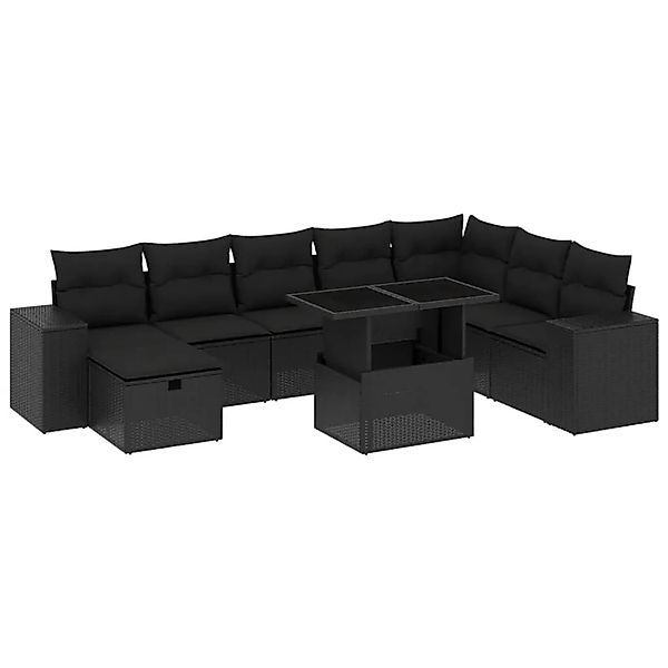 vidaXL 9-Tlg Garten-Sofagarnitur mit Kissen Schwarz Poly Rattan 3275345 günstig online kaufen