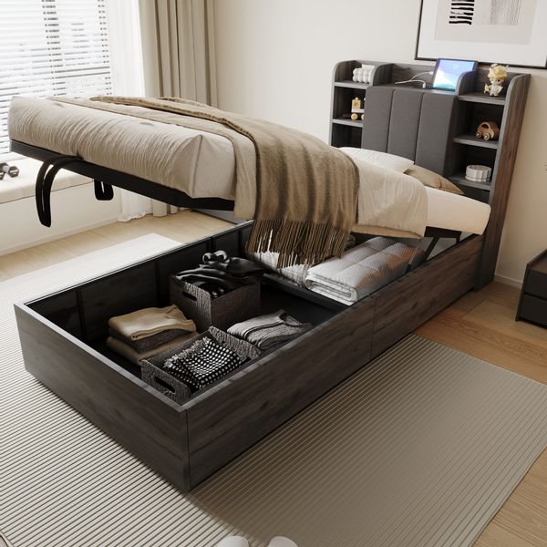REDOM Stauraumbett Hydraulisches Holzbett, Mit USB- günstig online kaufen