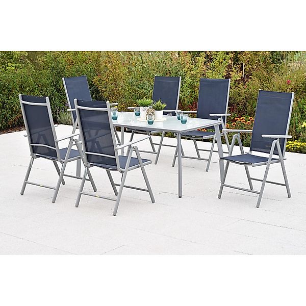 Merxx Amalfi Set 7-tlg. 6 Klappsessel Gartentisch 150 x 90 cm Marineblau günstig online kaufen